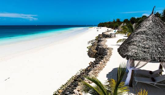 White sand beach and turquoise water in Zanzibar