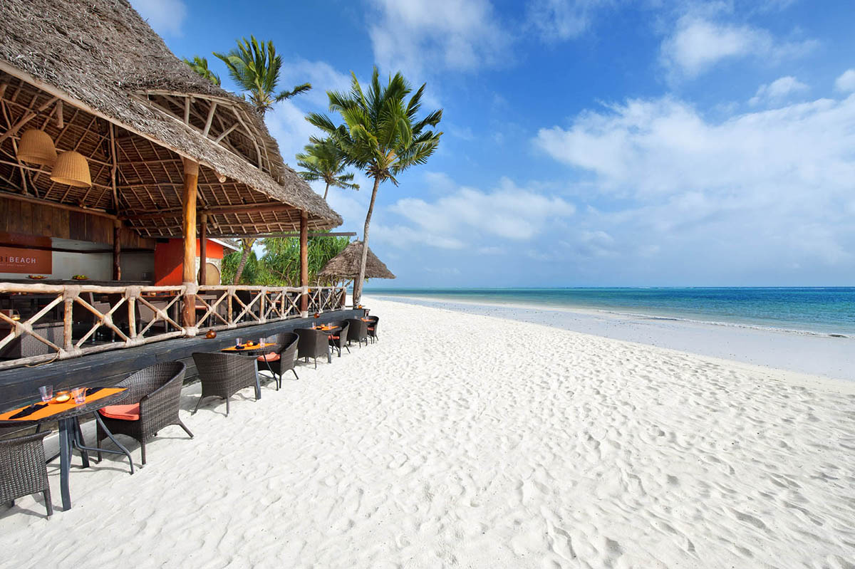 Aerial view of a beautiful beach in the Zanzibar Archipelago